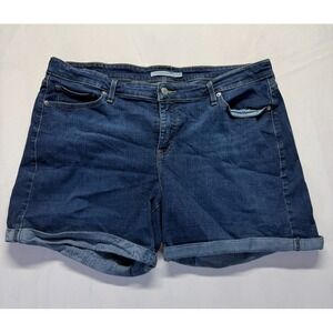 Levi's Mid Length Shorts Womens 20W Blue Dark Wash Denim Logo Stretch Cuffed Hem